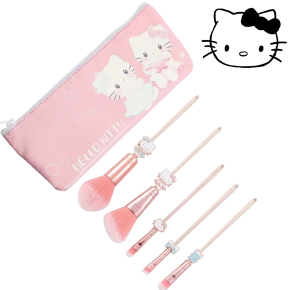 HELLO KITTY 5 Piece Professional Cosmetic Makeup Brushes With Leather Pouch - Picture 3 of 16